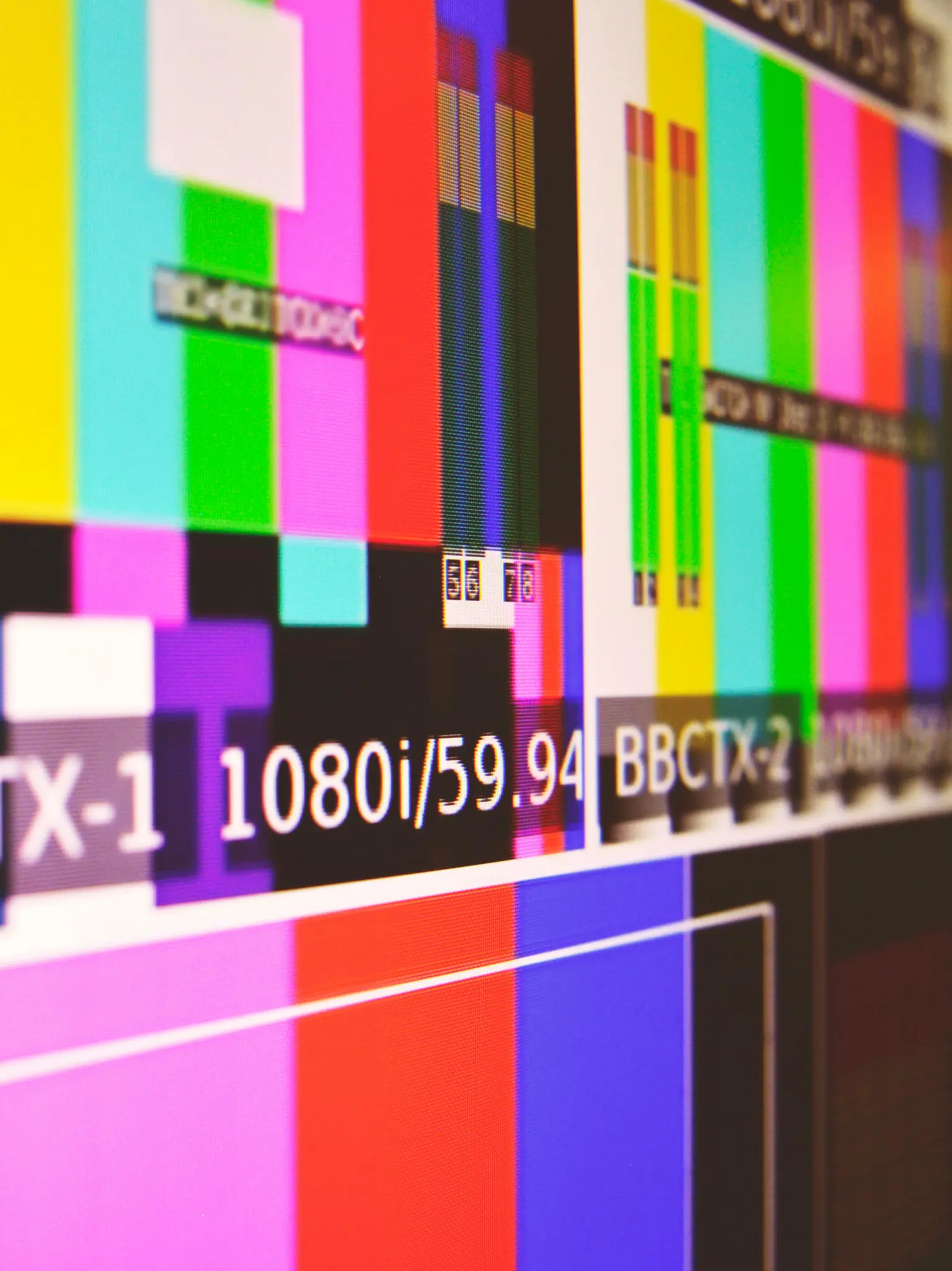 Flat Screen Monitor Showing Color Bars. Photo by Tim Mossholder.