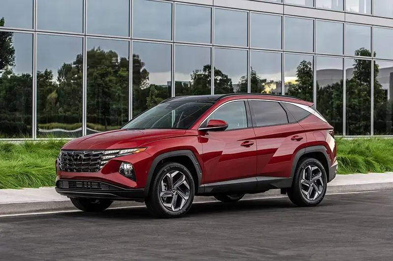 This photo provided by Hyundai shows the Tucson Hybrid, a compact SUV available used with a price tag under $25,000. (Courtesy of Hyundai Motor America via AP)