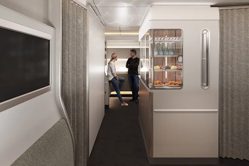 Stretch your legs in our innovative wellbeing zone, available to all passengers. Photo: Qantas