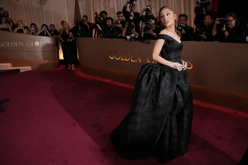 Ariana Grande arrives at the 83rd Golden Globes on Sunday, Jan. 11, 2026, at the Beverly Hilton in Beverly Hills, Calif. (Photo by Jordan Strauss/Invision/AP)