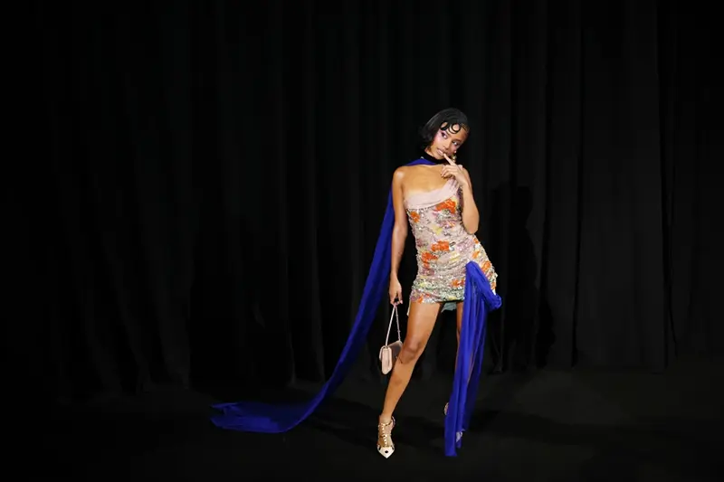 Tyla poses for photographers upon arrival at the Valentino Spring/Summer 2026 Haute Couture collection presented in Paris, Wednesday, Jan. 28, 2026. (AP Photo/Aurelien Morissard)