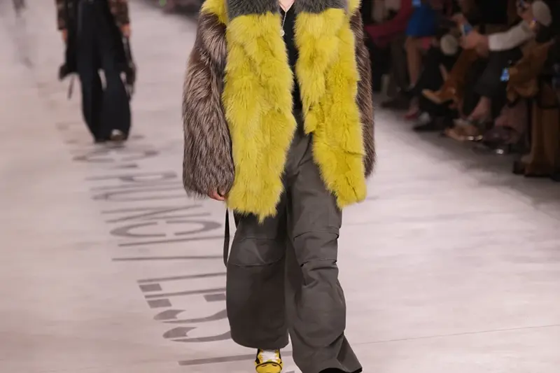 A model wears a creation from the Fendi Fall/Winter 2026-2027 Women’s collection presented in Milan, Italy, Wednesday, Feb. 25, 2026. (AP Photo/Antonio Calanni)