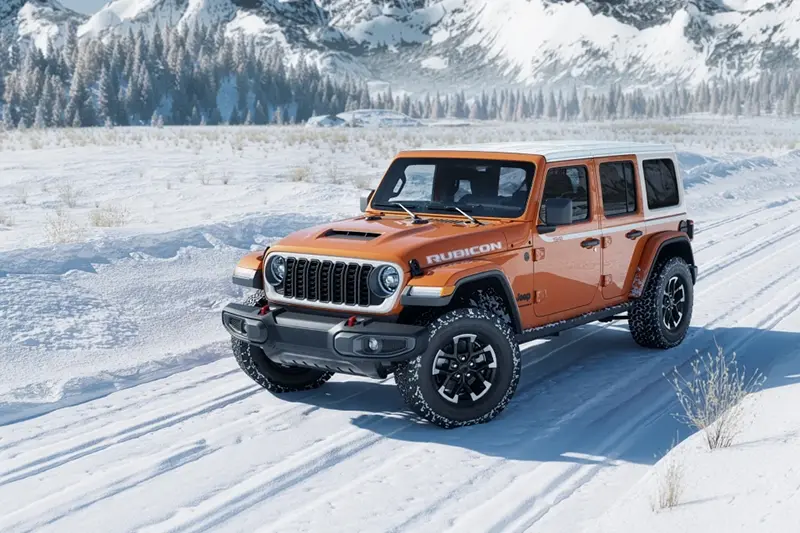 This photo provided by Jeep shows the 2026 Wrangler, which holds timeless appeal with its legendary off-road capability and free-spirited vibe. (Courtesy of Stellantis via AP)