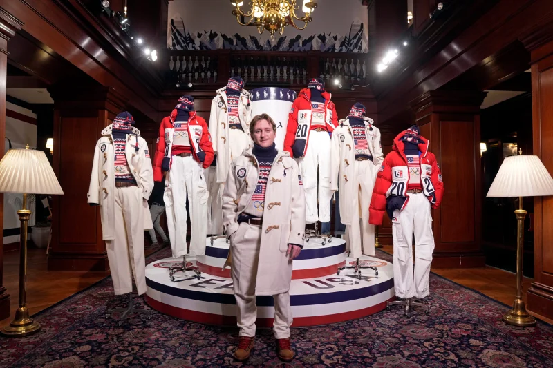 Olympic snowboarder Red Gerard unveils Ralph Lauren’s Team USA opening ceremony uniform for the 2026 Milan Cortina Winter Olympics at Ralph Lauren headquarters, Dec. 3, 2025, in New York. (Photo by Charles Sykes/Invision/AP, File)