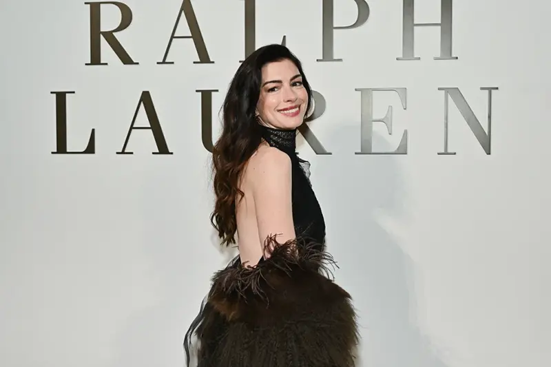 Anne Hathaway attends the Ralph Lauren Fall/Winter 2026 fashion show as part of New York Fashion Week on Tuesday, Feb. 10, 2026, in New York. (Photo by Evan Agostini/Invision/AP)