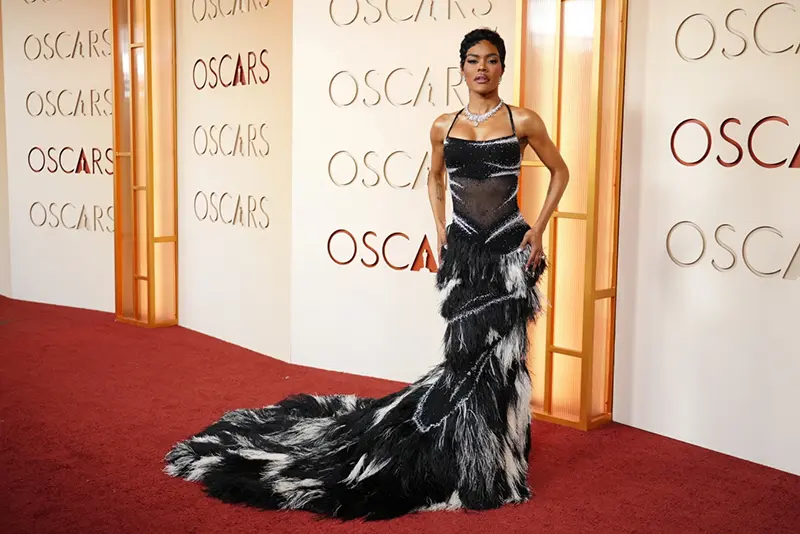 Teyana Taylor arrives at the Oscars on Sunday, March 15, 2026, at the Dolby Theatre in Los Angeles. (Photo by Jordan Strauss/Invision/AP)