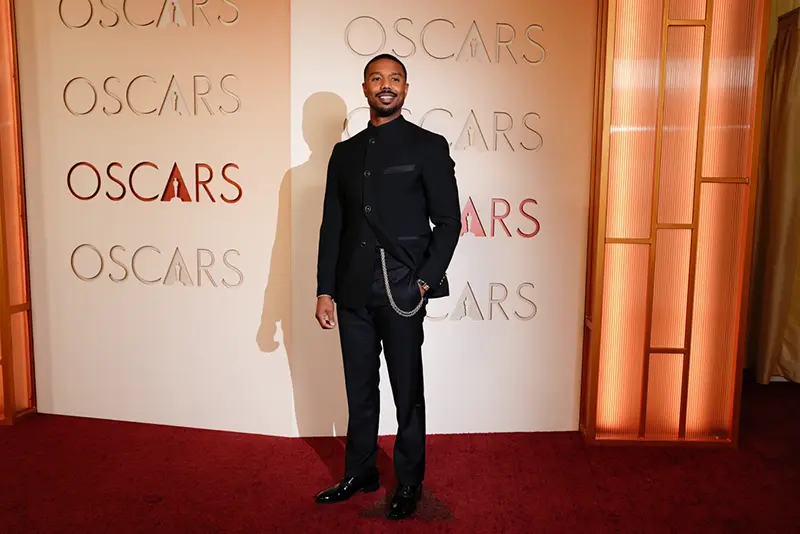 Michael B. Jordan arrives at the Oscars on Sunday, March 15, 2026, at the Dolby Theatre in Los Angeles. (Photo by Jordan Strauss/Invision/AP)