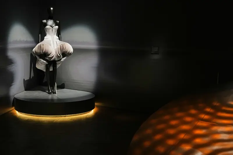 Mille-Feuille is displayed during the press preview for Schiaparelli: Fashion Becomes Art exhibition at the V&A museum in London, Wednesday, March 25, 2026. (AP Photo/Kirsty Wigglesworth)