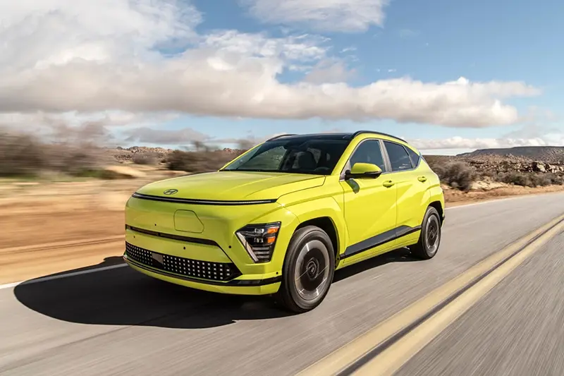 This photo provided by Hyundai shows the 2024 Kona Electric. A used Kona Electric is an excellent value thanks to its sporty handling and generous list of standard equipment. (Courtesy of Hyundai Motor America via AP)