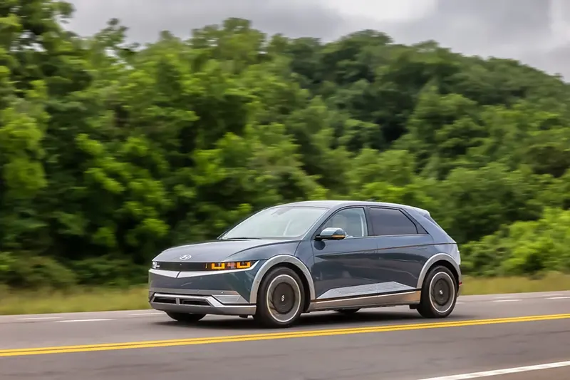 This photo provided by Hyundai shows the 2024 Ioniq 5. A used Hyundai Ioniq 5 stands out with its retro-themed styling, long range and comfortable seating. (Courtesy of Hyundai Motor America via AP)