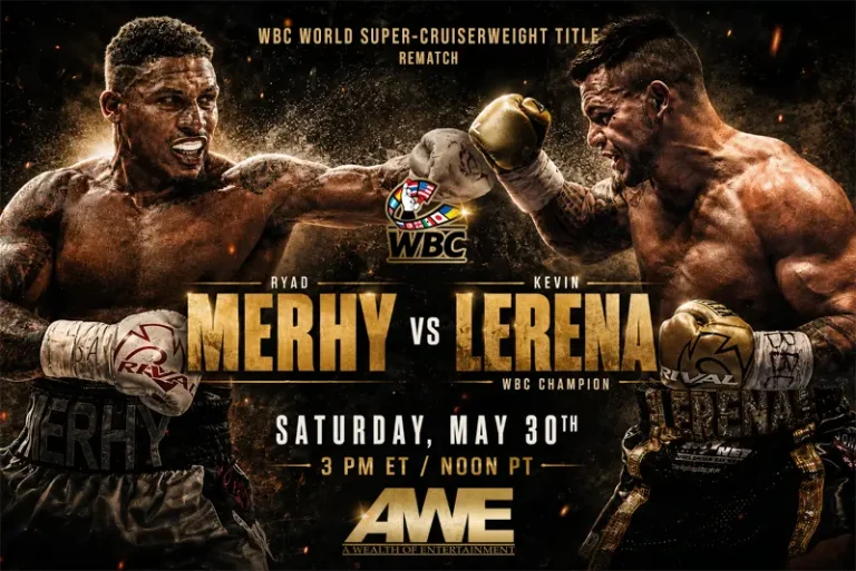 AWE is proud to announce that this Saturday, May 30th, AWE is airing live the WBC World Title fight featuring Kevin Lerena (34-4-0) verses Ryad Merhy (35-3-0).