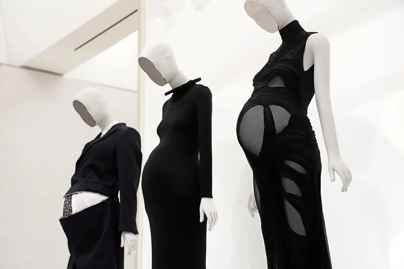 Designs in the “Pregnant Body” section are displayed at the Metropolitan Museum of Art’s Costume Institute exhibition, “Costume Art,” on Saturday, May 2, 2026, in New York. (Photo by Charles Sykes/Invision/AP)