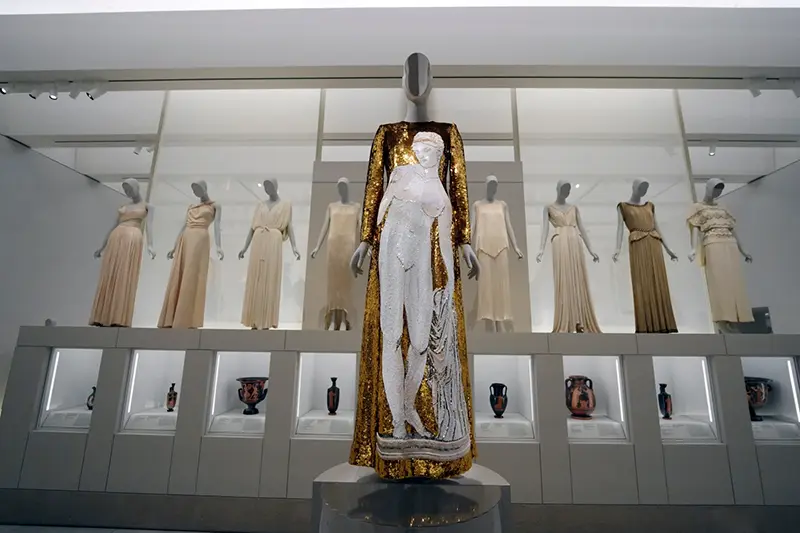 A design by Dolce & Gabbana in the “Classical Body” section is displayed at the Metropolitan Museum of Art’s Costume Institute exhibition, “Costume Art,” on Saturday, May 2, 2026, in New York. (Photo by Charles Sykes/Invision/AP)