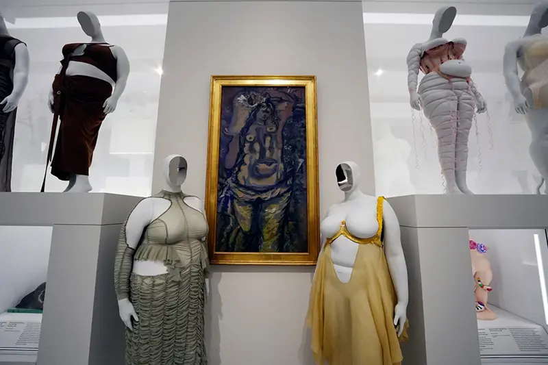 Designs in the “Corpulent Body” section are displayed at the Metropolitan Museum of Art’s Costume Institute exhibition, “Costume Art,” on Saturday, May 2, 2026, in New York. (Photo by Charles Sykes/Invision/AP)