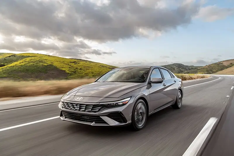 This photo provided by Hyundai shows the 2026 Elantra. The Elantra sedan has a lot of upside if you’re looking for an affordable and practical ride. (Courtesy of Hyundai Motor America via AP)