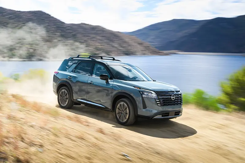 This photo provided by Nissan shows the 2026 Pathfinder, a three-row midsize SUV. Properly equipped, the Pathfinder can tow up to 6,000 pounds. (Courtesy of Nissan North America via AP)
