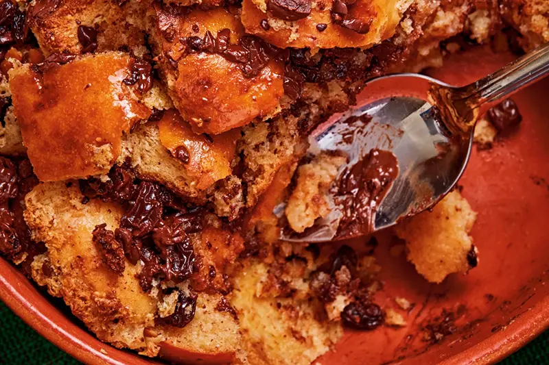 This image released by Voracious shows a recipe for pudín de pan from the cookbook “Pan y Dulce” by Bryan Ford. (Brittany Conerly/Voracious via AP)