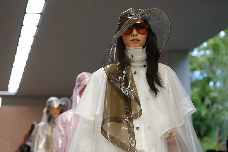 Models wear creations as part of the Chloe Womenswear Spring Summer 2027 collection presented in Paris, France, Thursday, Oct. 1, 2026. (AP Photo/Aurelien Morissard)
