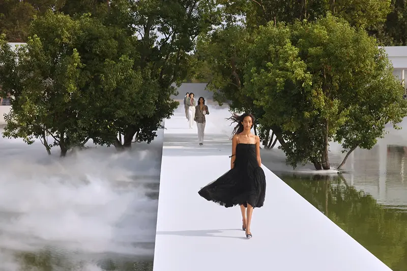A model wears a creation as part of the Christian Dior Womenswear Spring Summer 2027 collection presented in Paris, France, Tuesday, Sept. 29, 2026. (AP Photo/Thomas Padilla)