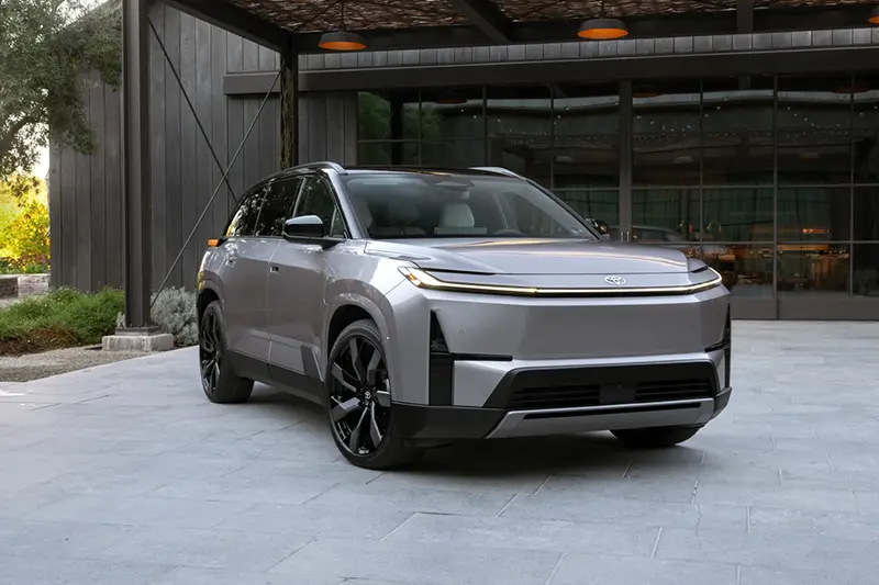 This photo provided by Toyota shows the 2027 Highlander. In a major departure, this new Highlander is all-electric, with no gas engine offered. Toyota cites a range of up to 320 miles. (Courtesy of Toyota Motor Sales U.S.A. via AP)