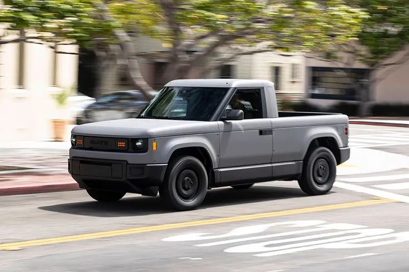 This photo provided by Slate shows the 2027 Truck. The 2027 Slate Truck is a new bare-bones electric vehicle from a new manufacturer, and it bucks pretty much every automotive trend of the last few decades. (Courtesy of Slate Auto via AP)